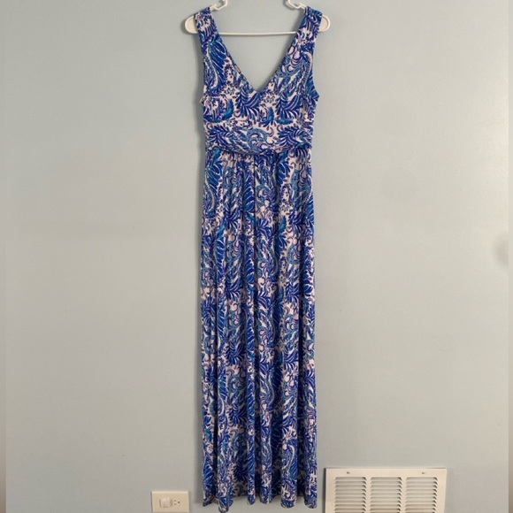 Lilly Pulitzer Medium M Bird Is The Word Sloane Maxi Dress Blue Coastal Beach - Picture 10 of 13